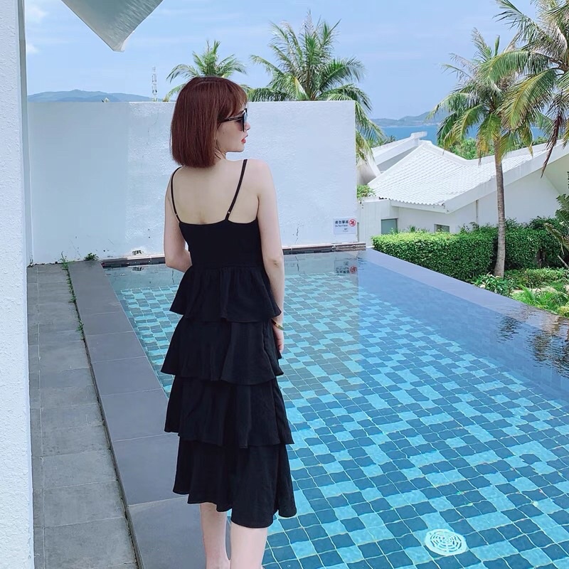 Váy Đầm Xoè Maxi 2 Dây 4 Tầng, Bánh Bèo Cực Đáng Yêu - Mã V09