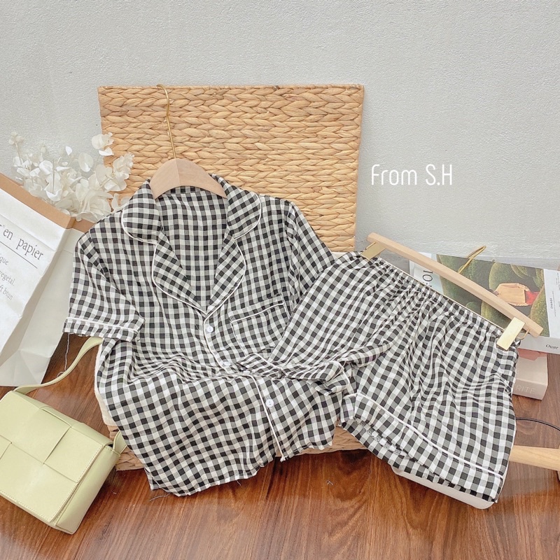 Bộ Đồ Ngủ Pijama Kẻ Sọc Caro Chất Đũi Lụa
