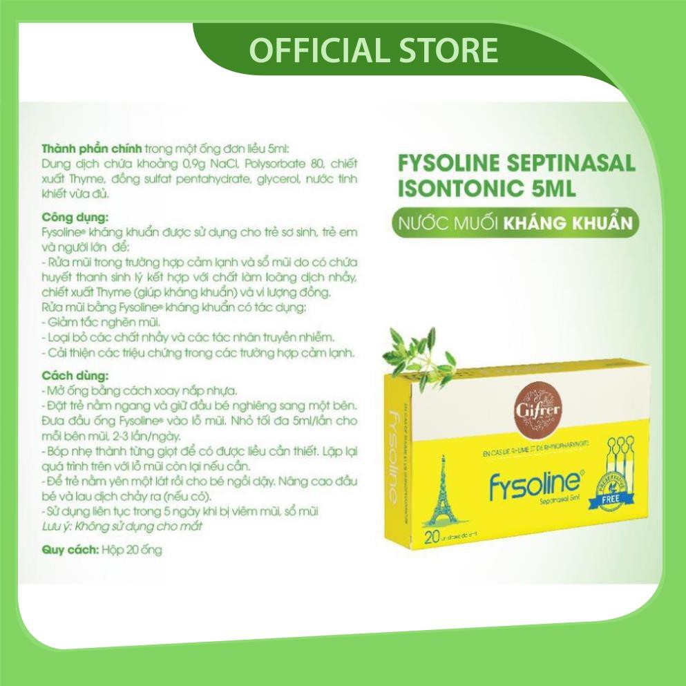 Fysoline - Nước muối sinh lý Kháng khuẩn Pháp  - Hỗ trợ nghẹt mũi, viêm mũi, sổ mũi