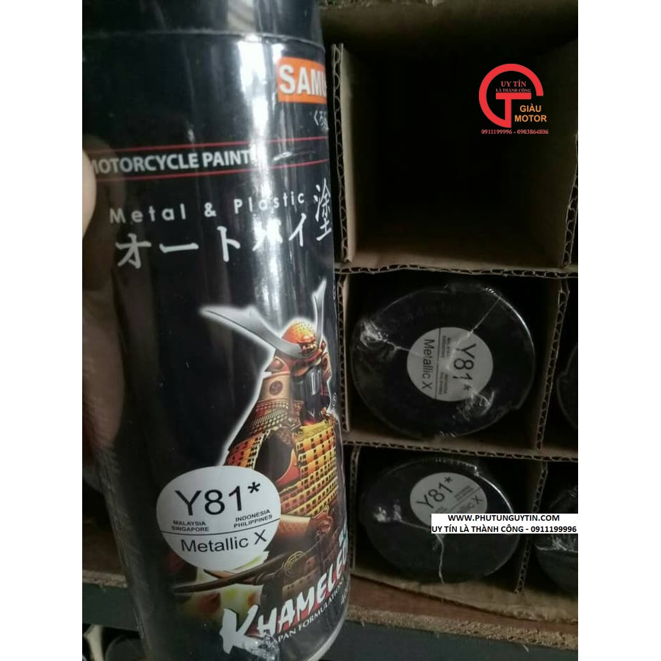 y81 _ Chai sơn xịt sơn xe máy Samurai Y81 _ màu đen ánh kim X _ Metallic X  _ uy tín, giao hàng nhanh, giá rẻ