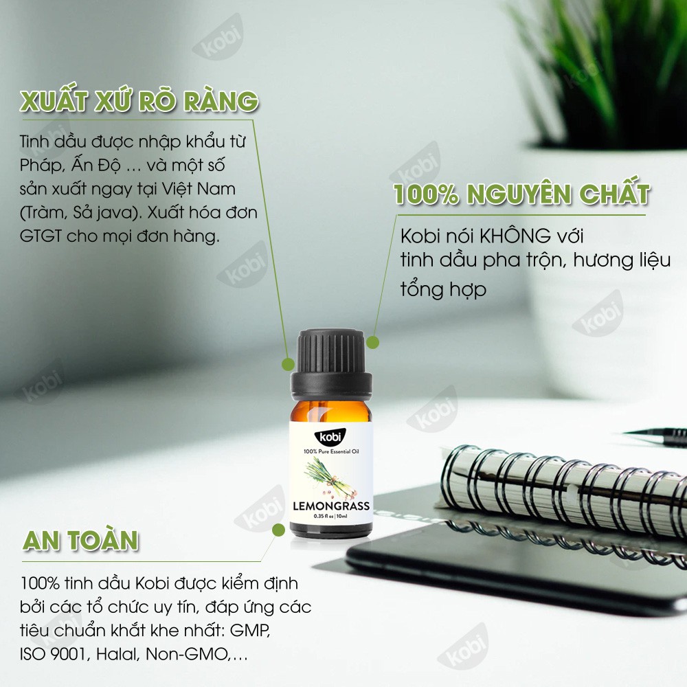 Tinh dầu Sả Chanh Kobi Lemongrass essential oil giúp khử mùi, thơm phòng, đuổi, chống và diệt muỗi - 50ml