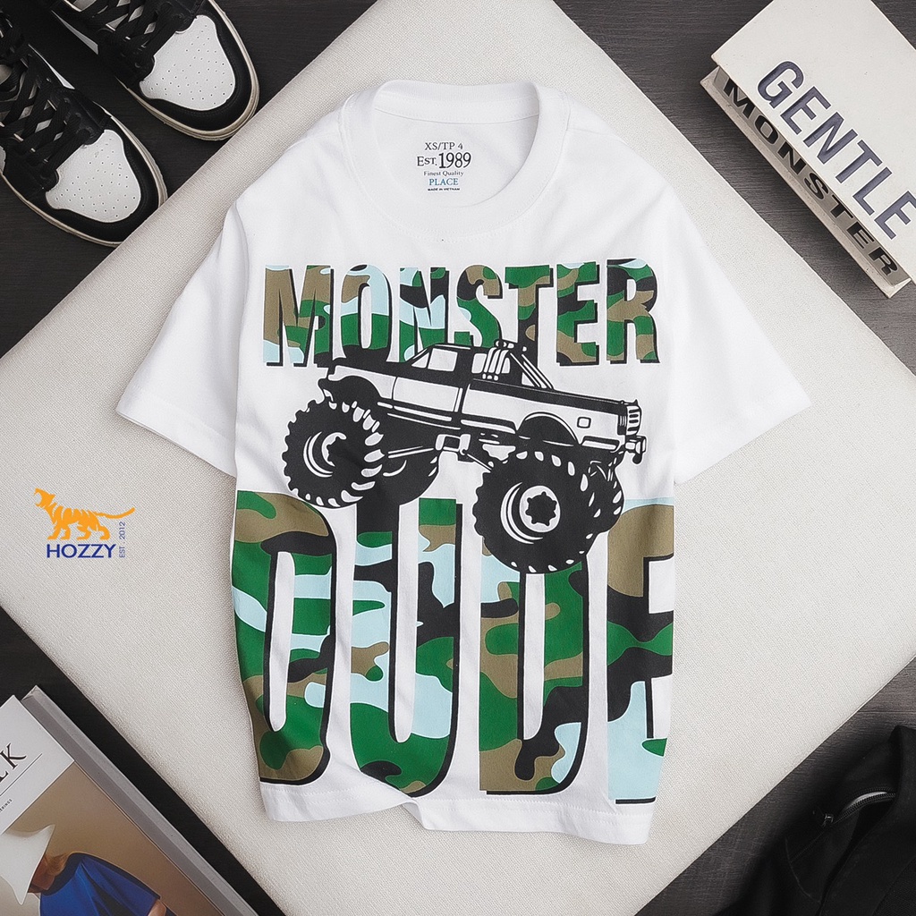 Áo thun bé trai Place chất cotton mềm co giãn in hình khủng long xe hơi size 4-14 tuổi