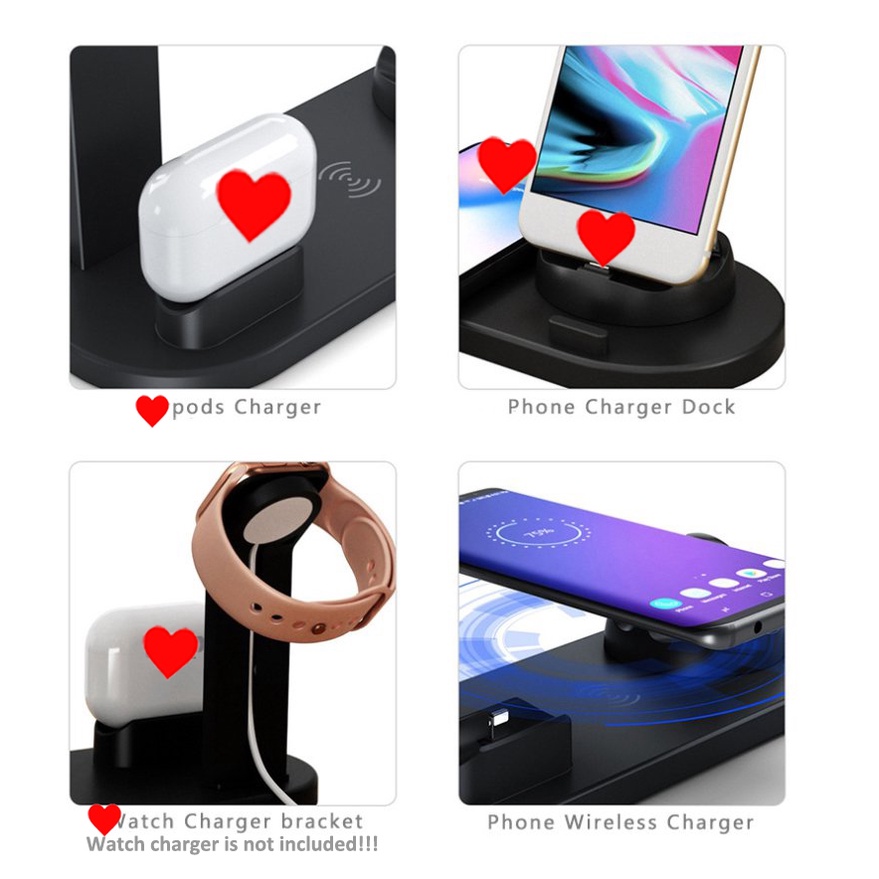 Đế Sạc Không Dây 6 Trong 1 15W Cho Điện Thoại Và Máy Tính Bảng