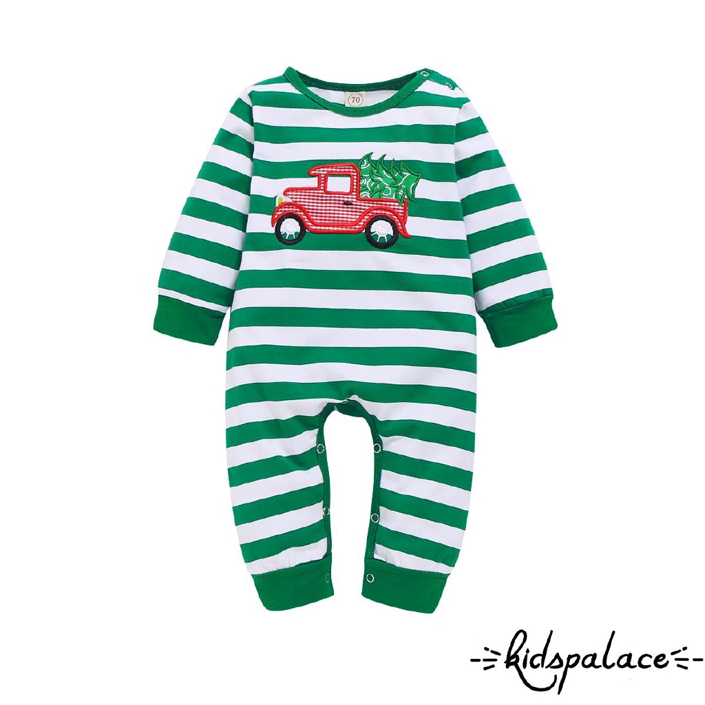 ➤♕❀❤Christmas Newborn Baby Girl Stripe Plaid Romper Jumpsuit Pants Outfit  New