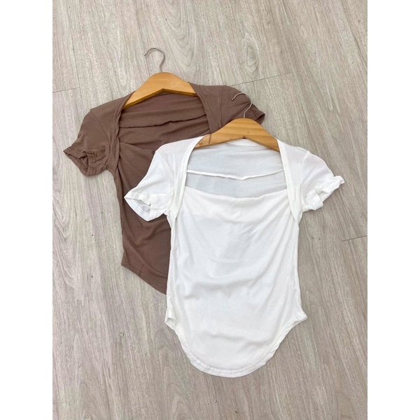 thun cổ tròn rũ nâu / trắng