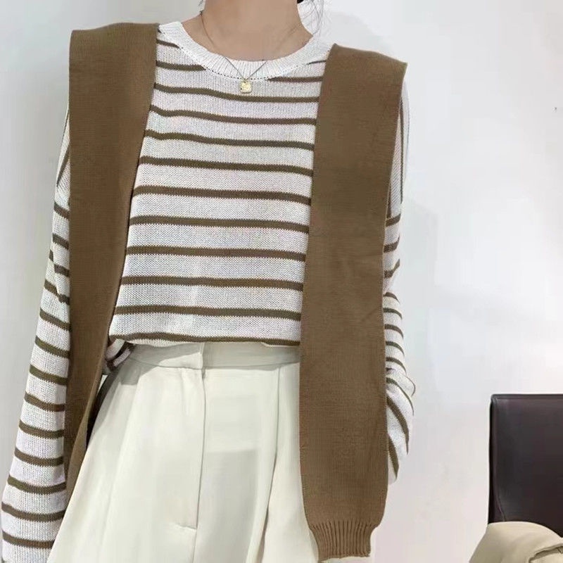 Áo Thun Nữ Tay Dài Sọc Ngang Thời Trang Hàn Quốc