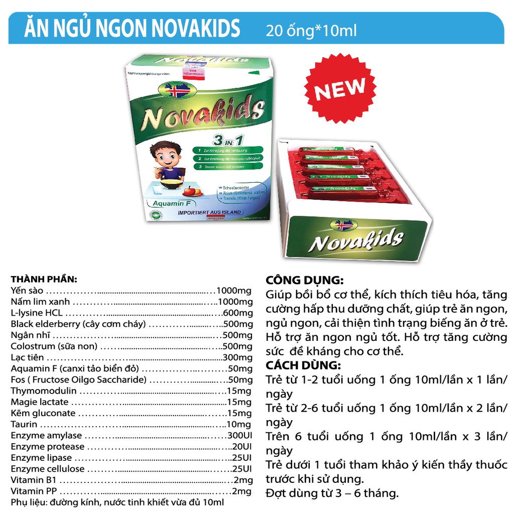 Siro ăn ngon NOVAKIDS, hỗ trợ kích thích tiêu hóa giúp ăn ngon ngủ tốt và tăng cường sức đề kháng cho bé