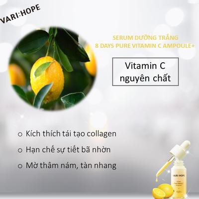 (chính hãng có hóa đơn) serum dưỡng trắng 8 ngày VariHope Vari:hope 8 days Pure Vitamin C Ampoule Plus 15g