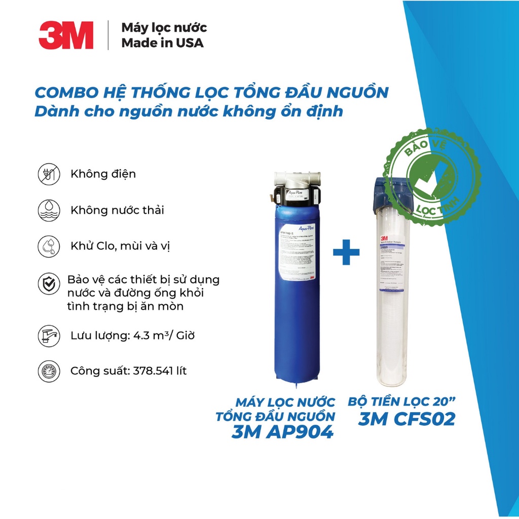 Combo Máy Lọc Nước Tổng Đầu Nguồn AP904 + Cốc Lọc Thô 3M CFS02 Cao Cấp