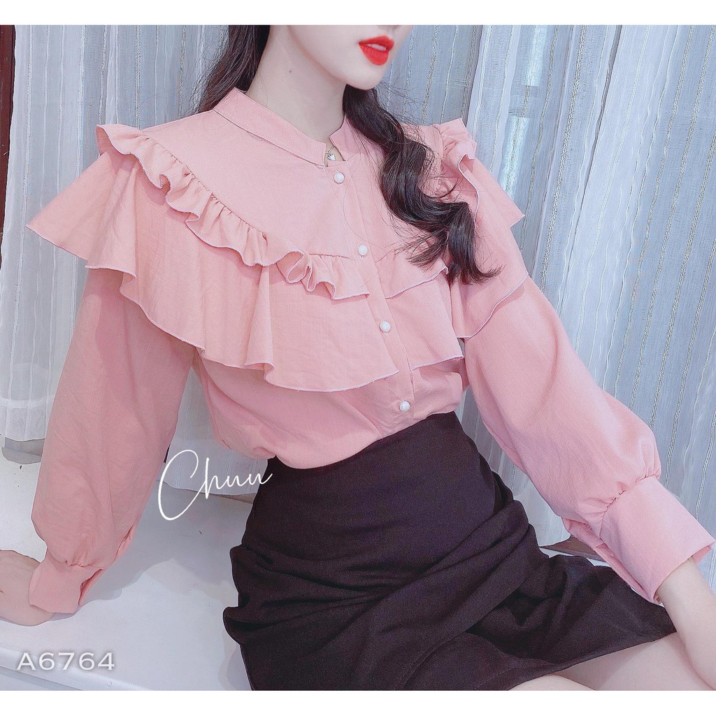 [ Mã WASTRUN4 giảm 10% tối đa 30K đơn 99K] Áo Nữ Bánh Bèo Kiểu Sơ Mi Công Sở Tay Dài, Phong Cách Tiểu Thư CHUU A6764 | BigBuy360 - bigbuy360.vn