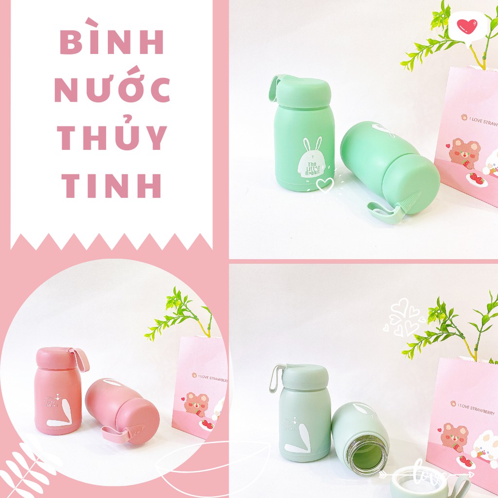 Bình nước 400ml Lõi Thủy Tinh Bọc Nhựa, Có Dây Sách Tiện Dụng