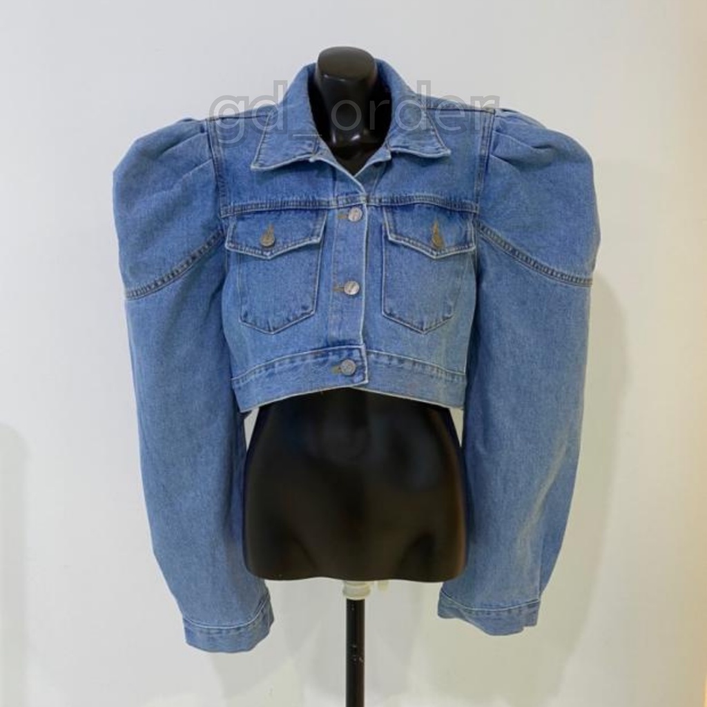 K40|Áo khoác jeans nữ dáng ngắn croptop cá tính màu xanh denim GD Official