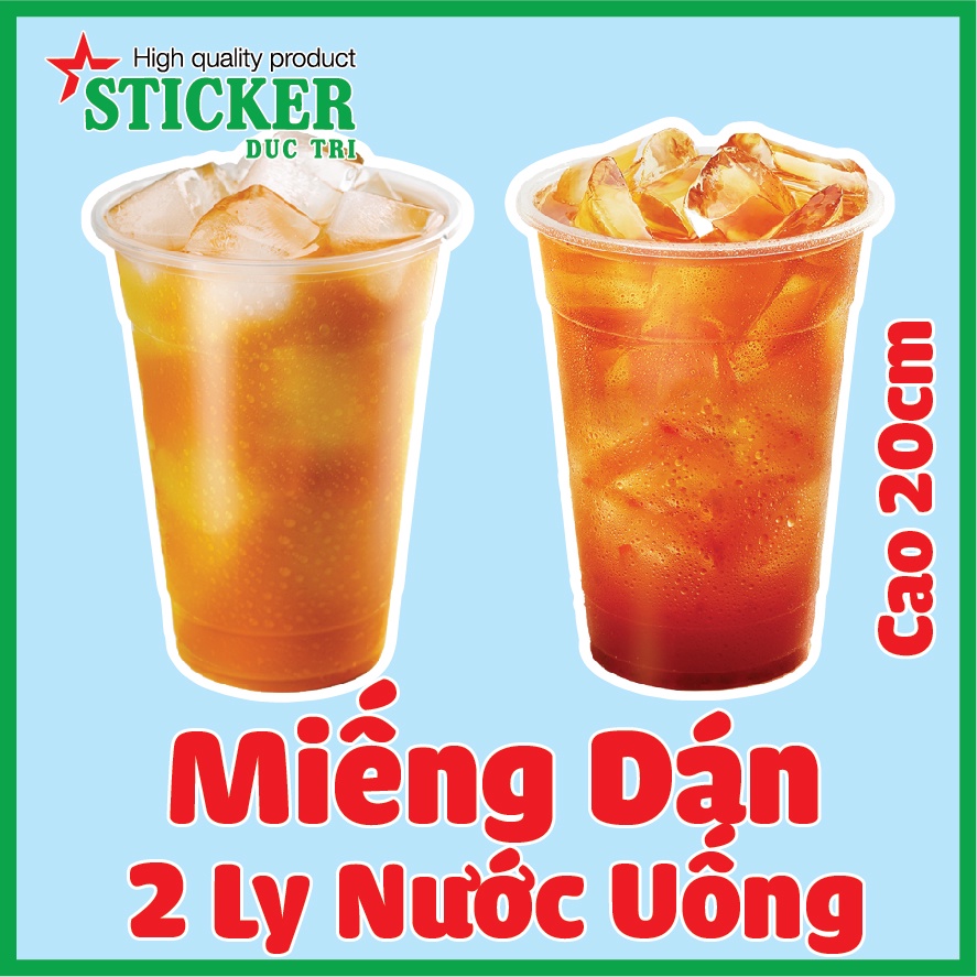 Combo 2 Sticker Hình Ly Trà Sữa Cao 20cm Dùng Trang Trí Quán. Decal nhựa không thấm nước.