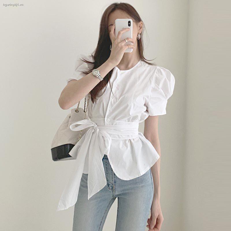 Áo Sơ Mi Tay Phồng Cổ Tròn Thời Trang Mùa Hè Hàn Quốc Cho Nữ