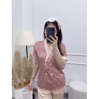 Set vest kẻ đỏ