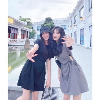 Đầm trơn xoè nhẹ rút dây eo