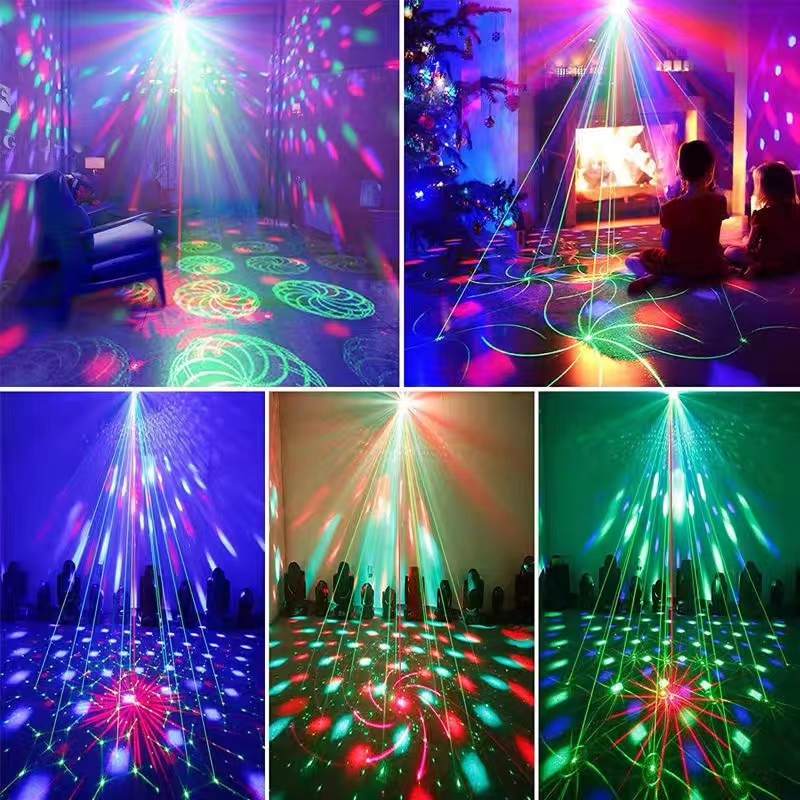 Đèn LED nháy theo nhạc kết hợp laser flash có điều khiển - đèn phòng bay chiếu ánh sáng laser