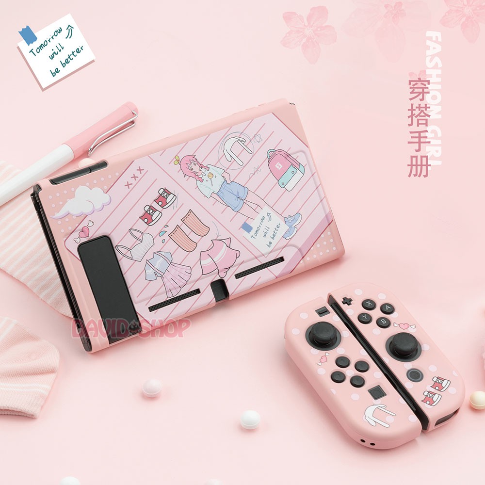 Ốp lưng + case Joy-Con chủ đề Fashion Girl nhựa TPU dẻo cao cấp hãng Geekshare cho Nintendo Switch