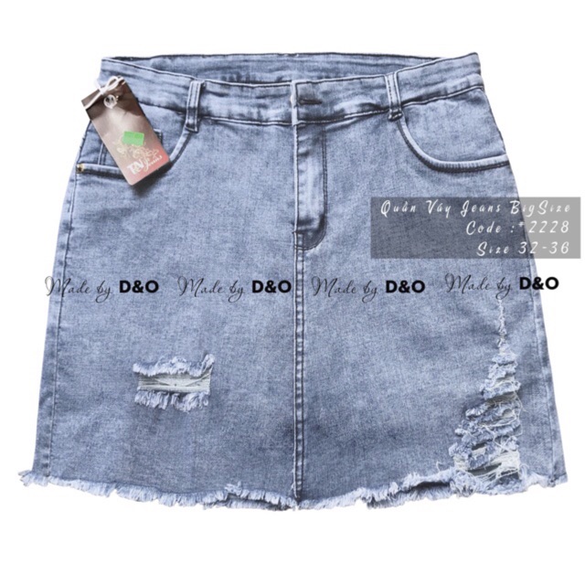 [SIZE ĐẠI &lt;80kg] Quần Váy Jeans Size Đại Co Giãn Mạnh - Lưng Cao - Xanh Rách 2228