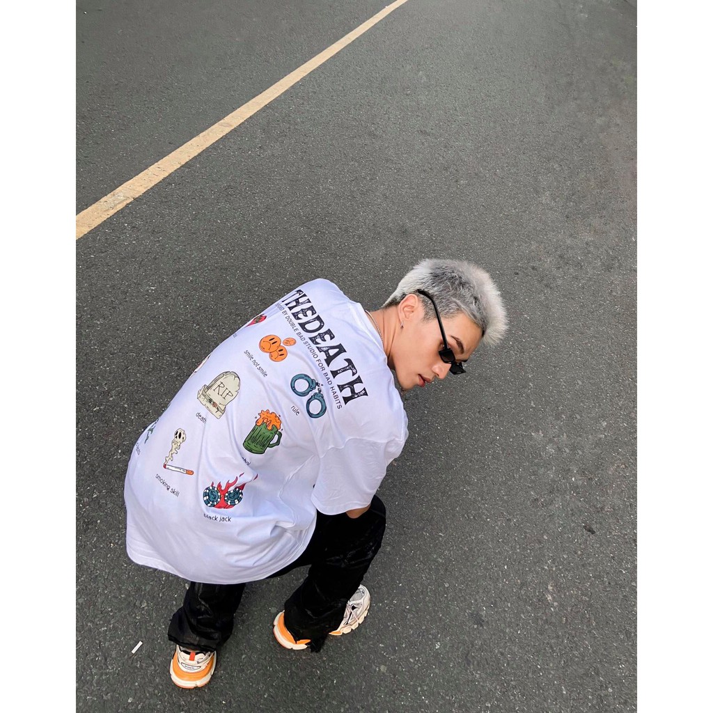 Áo Thun Unisex Bad Habits The Death Trắng 100% Cotton - Local Brand Chính Hãng | BigBuy360 - bigbuy360.vn