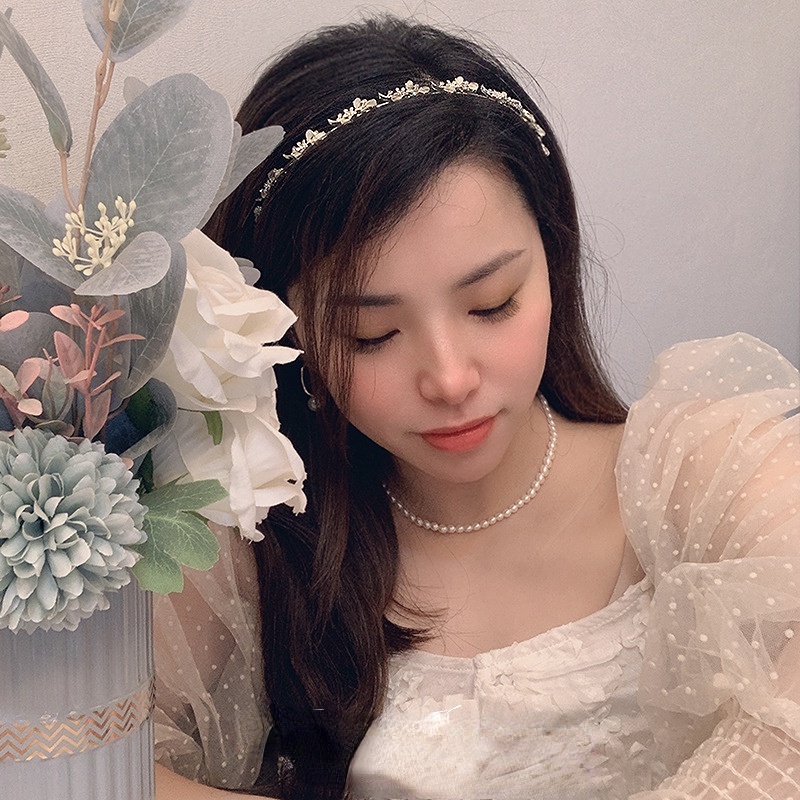 Băng Đô Cài Tóc Đính Đá Opal Kim Loại Phong Cách Retro Xinh Xắn