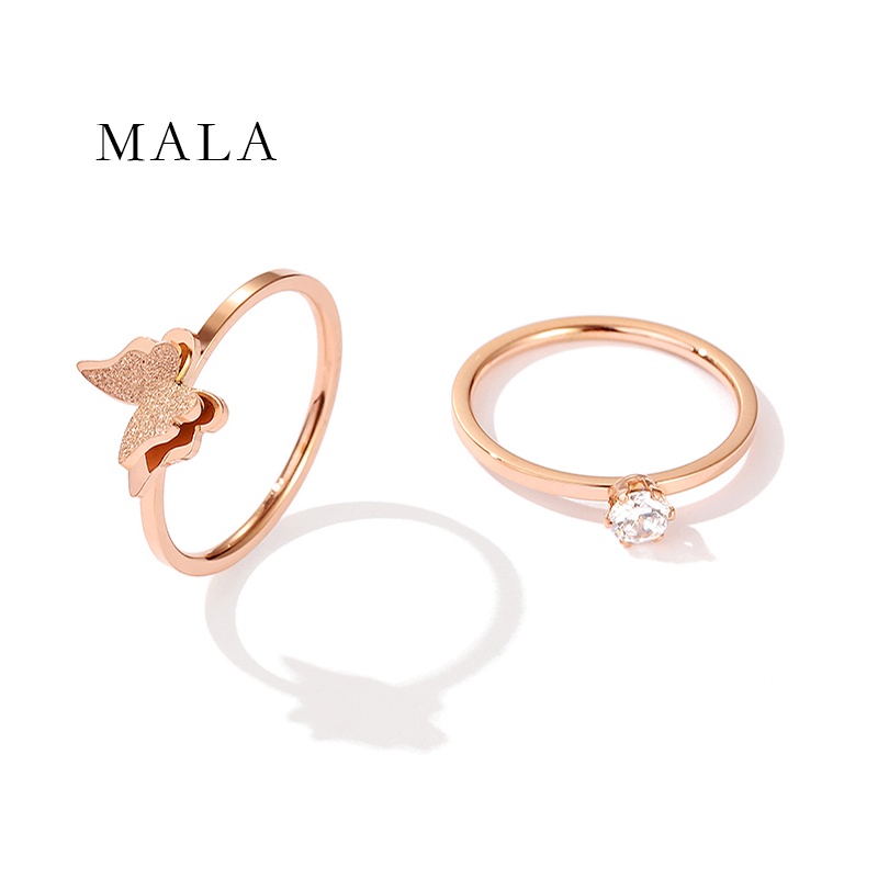 Nhẫn MAYEBE LAVEND bằng thép titan màu vàng hồng không phai phối mặt bướm/ đính đá đơn giản phong cách Hàn Quốc