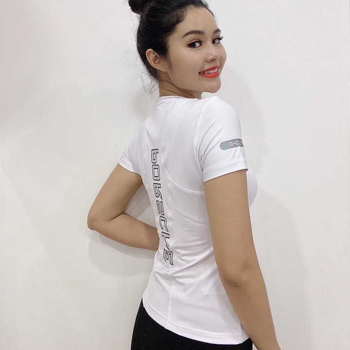 Áo nữ thể thao tay ngắn tập gym, yoga, aerobic, chất thun 4 chiều - PORSCHE.TA