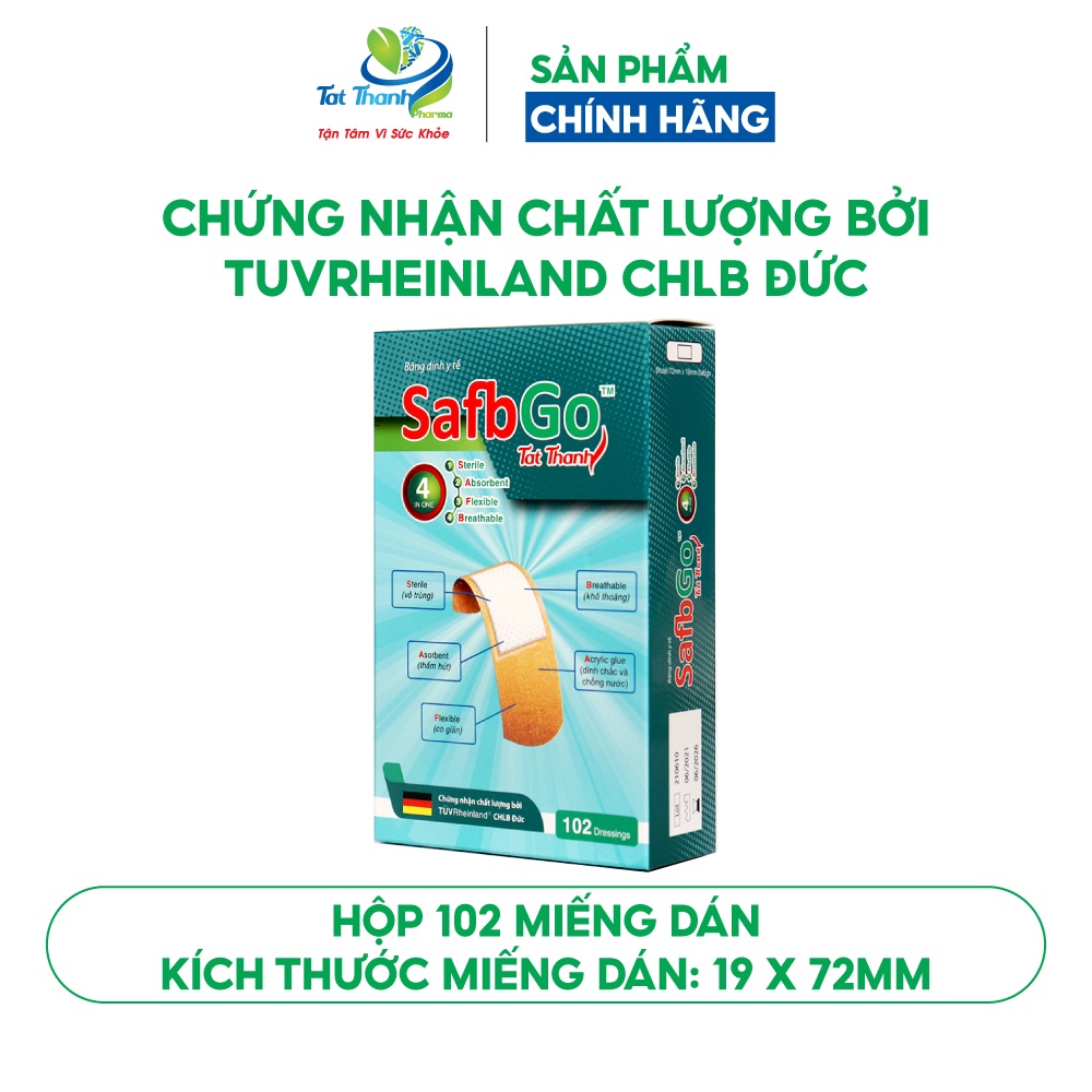 Miếng dán vết thương Safbgo Tất Thành Pharma bảo vệ vết trầy xước 102 miếng