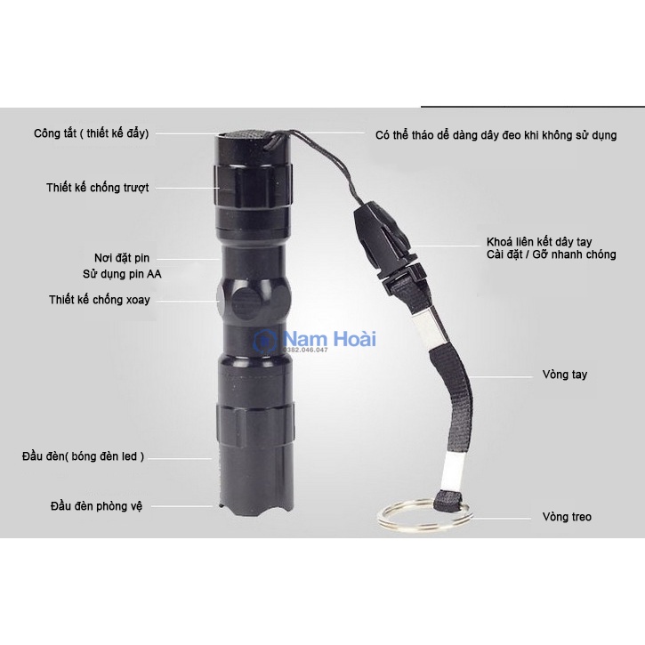 Đèn pin siêu sáng LED mini chiếu sáng gia đình loại bỏ túi dùng pin AA