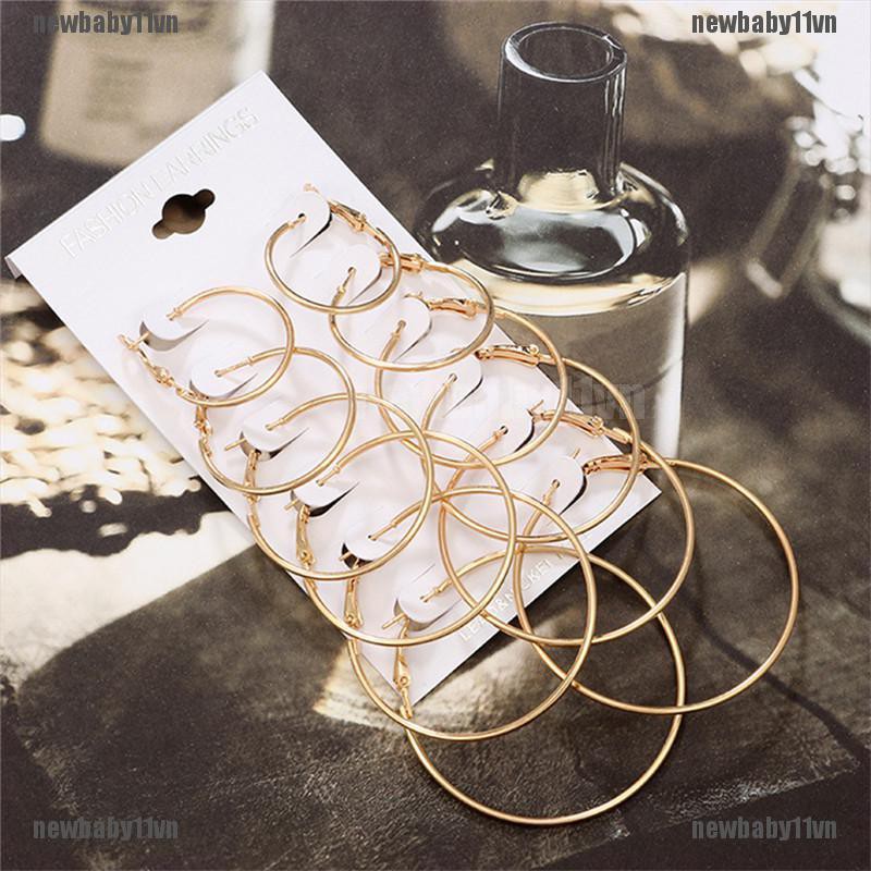 1 Set 6 Đôi Bông Tai Tròn Thời Trang Nữ Tính