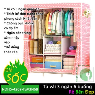 Mua Tủ vải 3 ngăn 6 buồng phù hợp cho gia đình trẻ - sinh viên ở trọ - NDHS-4209-TuV3N6B (Nhiều màu ngẫu nhiên)
