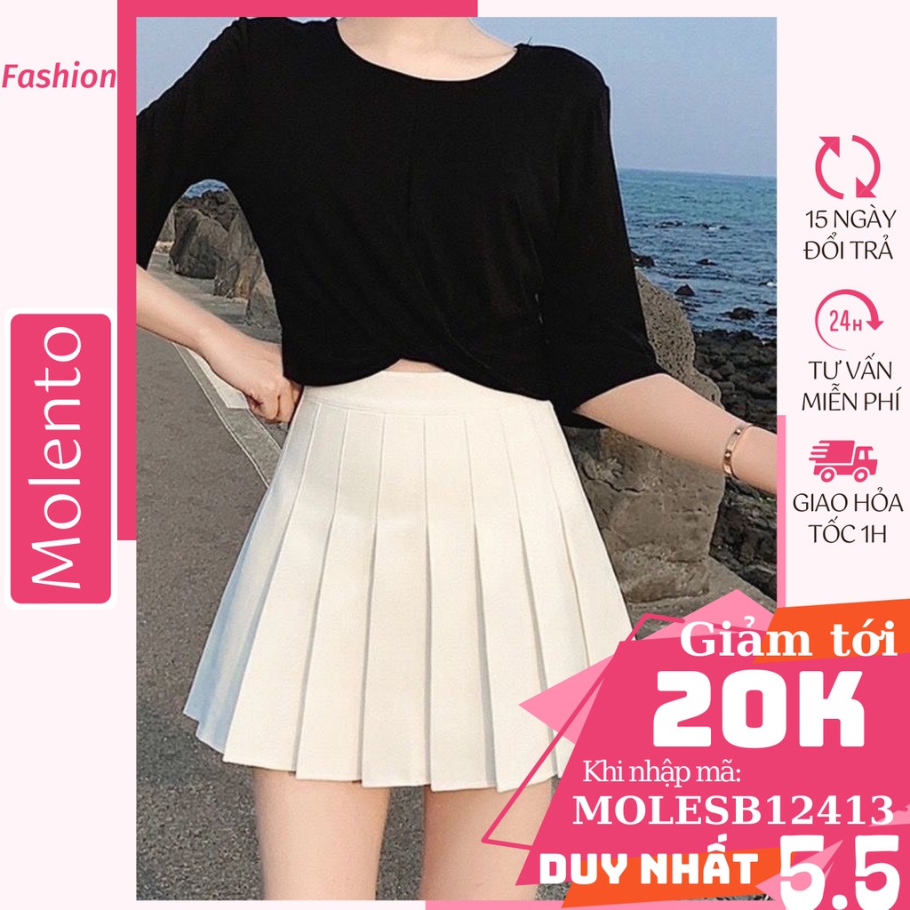 Chân Váy Tennis Xếp Ly Dáng Chữ A Ngắn Lưng Cao Sexy Khóa Kéo Có Quần Lót Phong Cách Hàn Quốc Màu Trắng Đen Molento M26