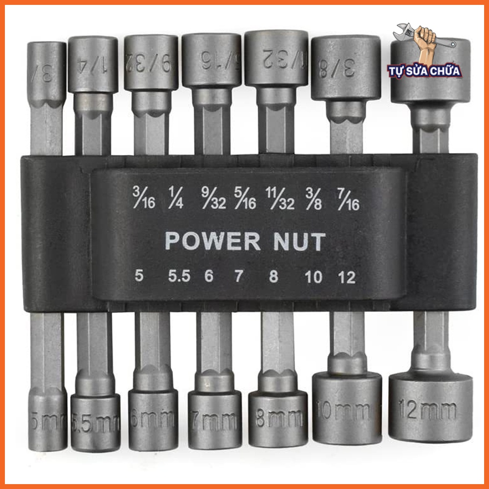 Bộ 14 đầu vặn khẩu, mở ốc, xiết ốc chuôi lục 1/4 inch thép Cr-V phù hợp với máy khoan