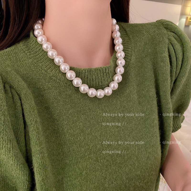 DREJEW Vòng cổ mặt ngọc trai lớn phong cách độc đáo thời trang Pháp cổ điển dễ phối đồ dành cho nữ