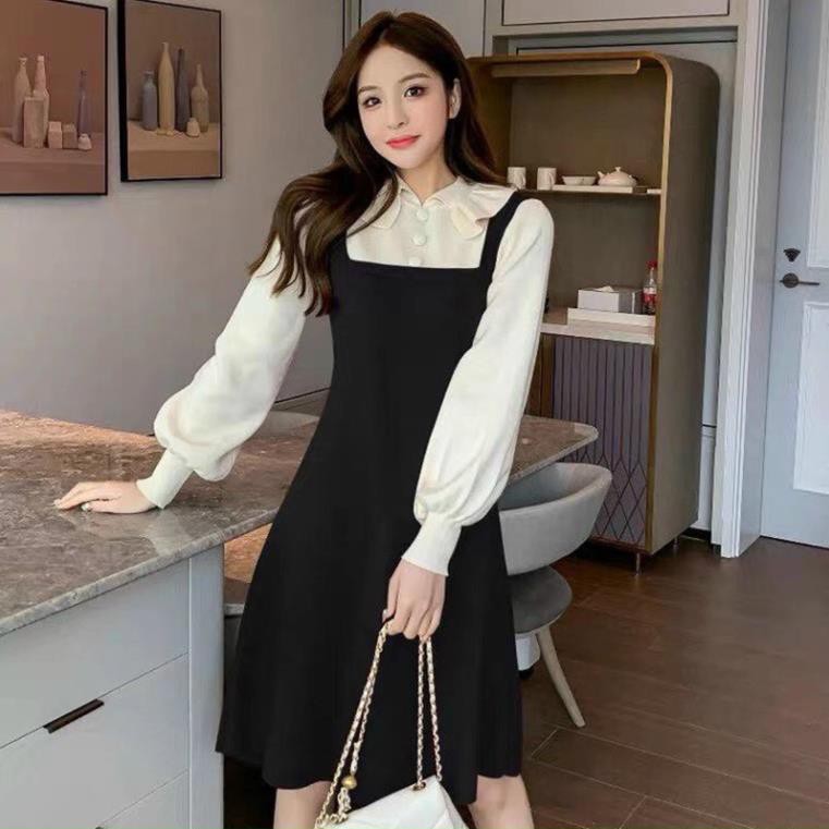Đầm Nữ Chất Len Giả Yếm- Cổ Sen Bèo Hàng Quảng Châu Chất Loại Xịn M0235 - Lolla_Fashion