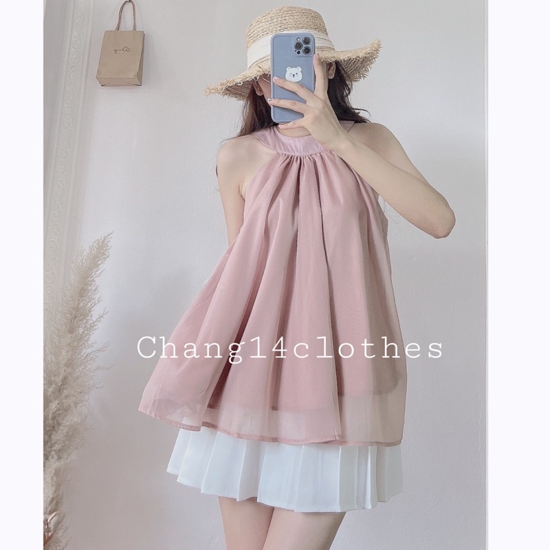Áo voan 3 lỗ 2 lớp thắt nơ rời
