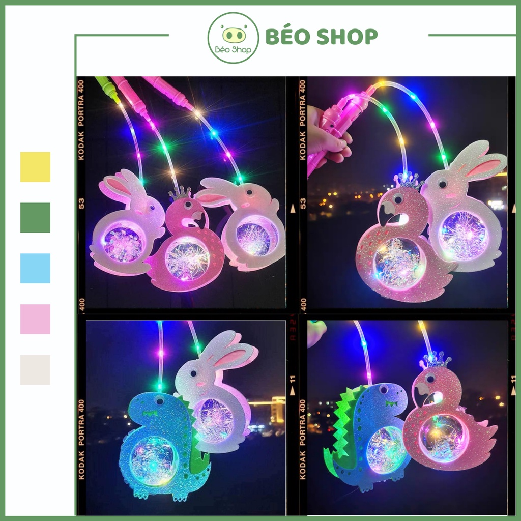 Đèn lồng trang trí trung thu Béo shop hình thỏ khủng long thiên nga có tay cầm chạy pin xinh xắn cho bé