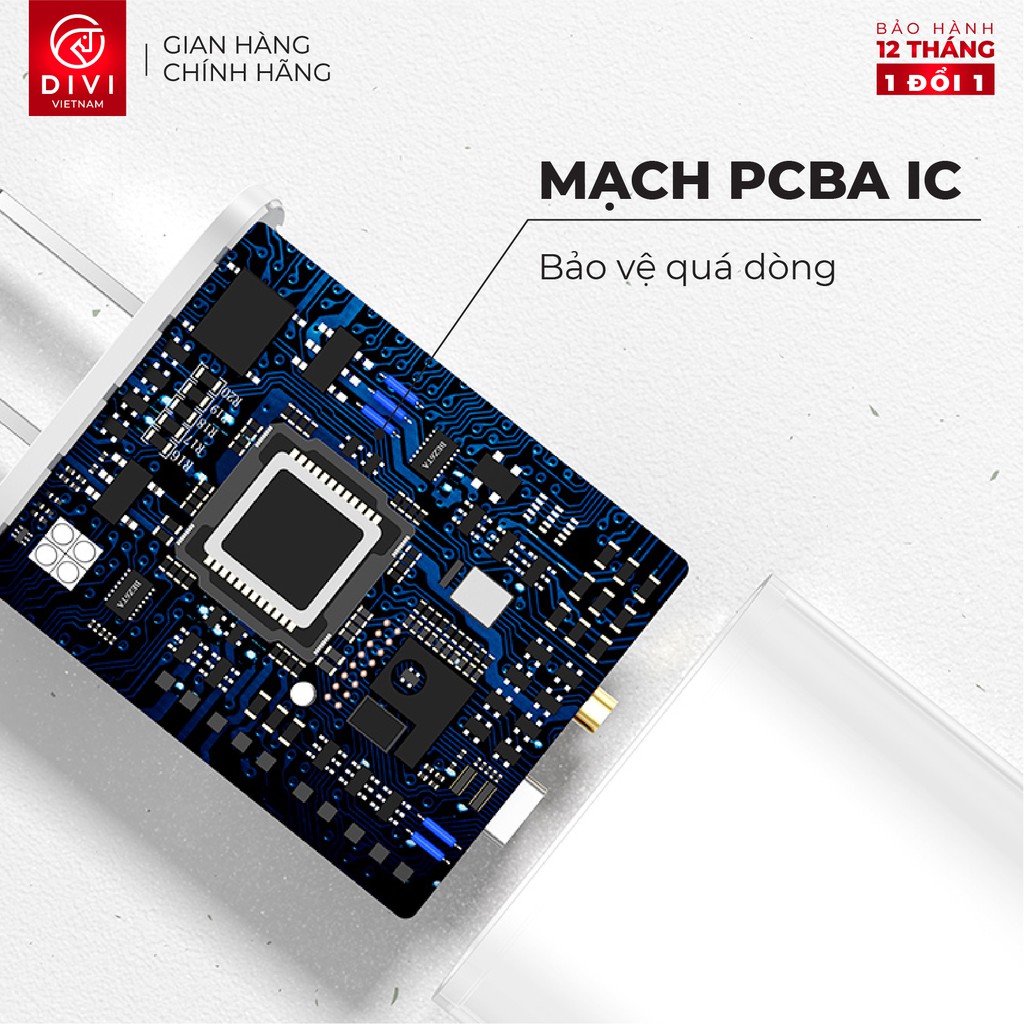 Củ sạc nhanh DIVI QH42 - Sạc nhanh PD - Công suất 20W - 2 Cổng USB - Type C - Hàng chính hãng Bảo hành 12 tháng 1 đổi 1