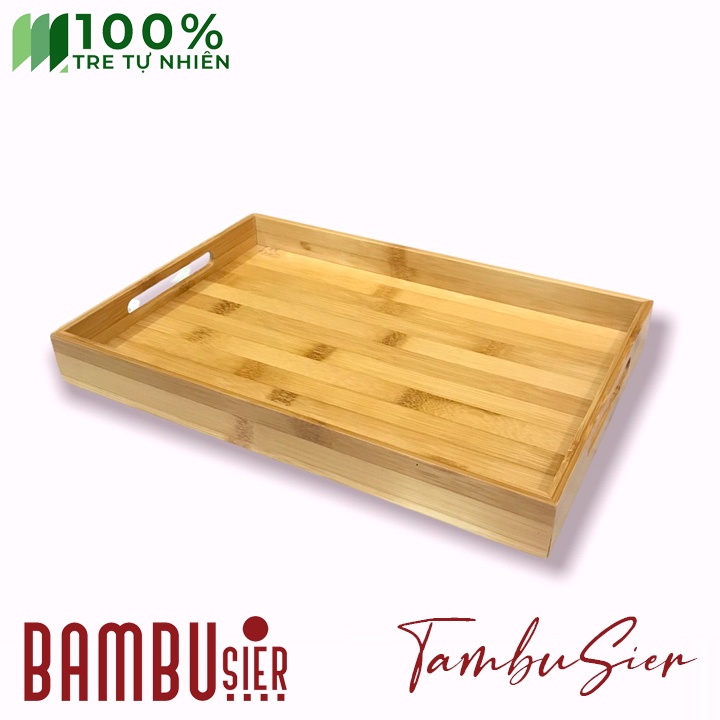 [BAMBOO] Khay gỗ tre đựng đồ đa năng - khay tre bê đồ chữ nhật có tay cầm [LOUISANCE]