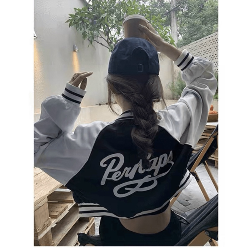 Áo Khoác Bomber Nữ Phối Họa Tiết Phối Viền Thời TRAng Croptop Thời Trang hhp 2022