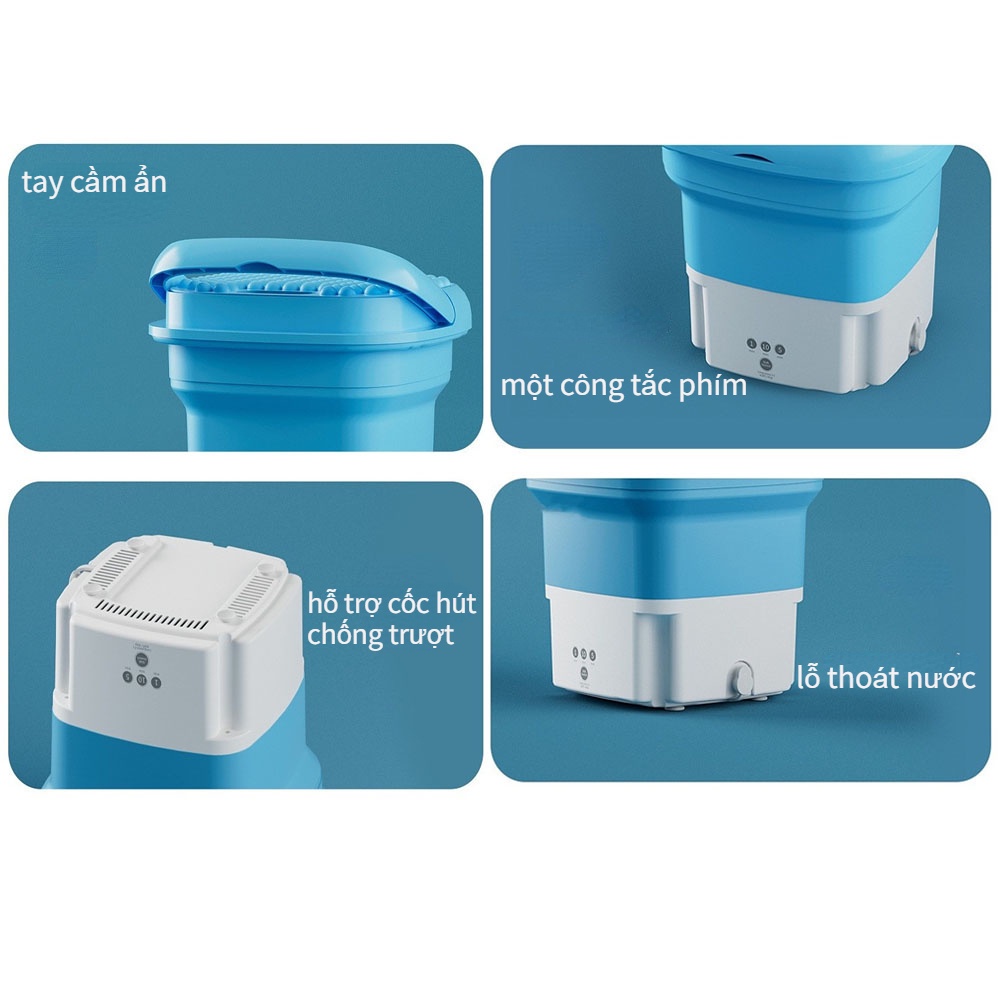 Máy giặt Mini gấp gọn di động, vắt khô, khử khuẩn bằng công nghệ Blue Ag CÓ VAN XẢ NƯỚC -L2029