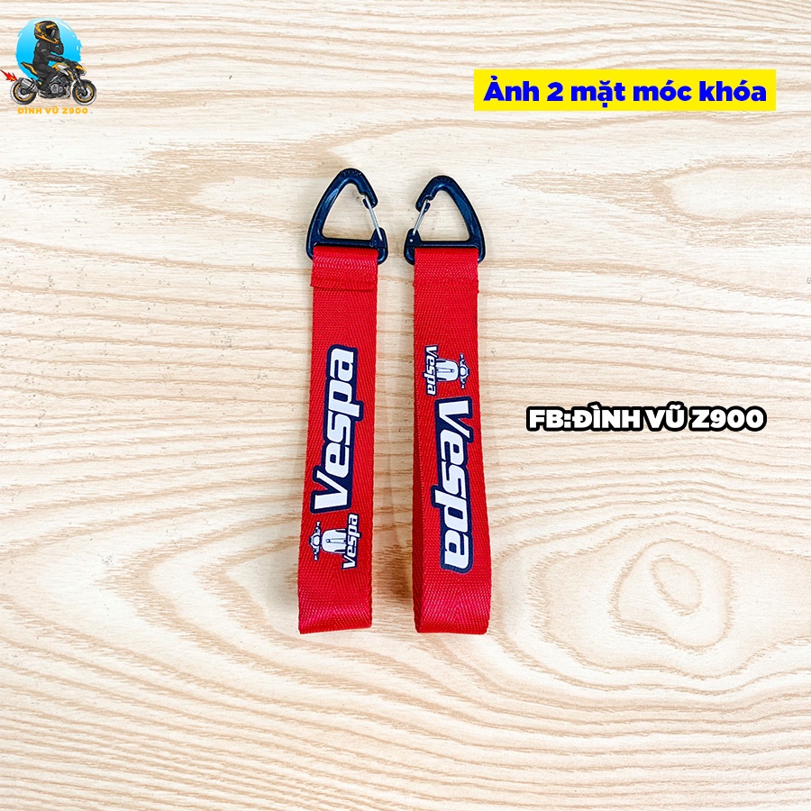 Móc khóa VESPA, đầu bấm CHẮC CHẮN, dây vải DÀY DẶN, logo sắc nét không phai màu