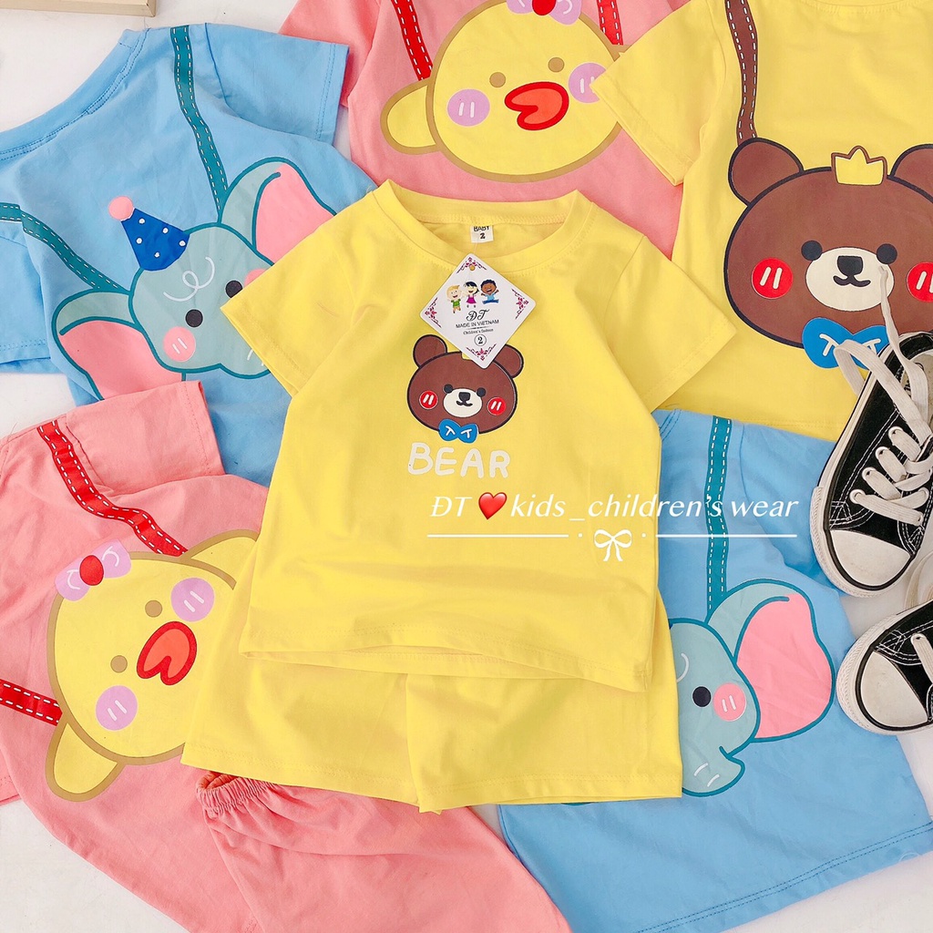 Bộ quần áo bé trai, bé gái, bộ cộc tay chất cotton thú đeo lưng đáng yêu cho bé