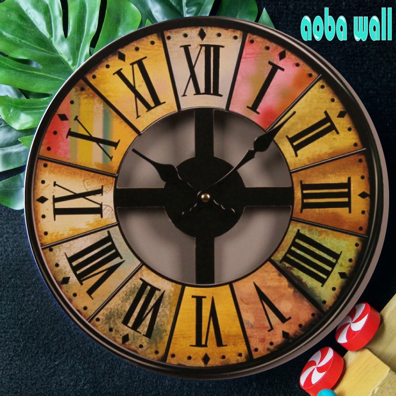 (Clip thực tế) Đồng hồ treo tường gỗ CỠ LỚN 34X34cm vintage retro AOBA88 (Follow shop để nhận mã giảm giá)