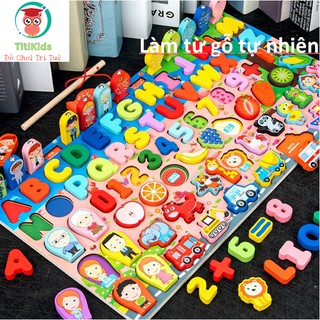 [LOẠI 1, Dày dặn ] Bảng ghép hình thông minh, câu cá 7in1. Giáo cụ Montessori