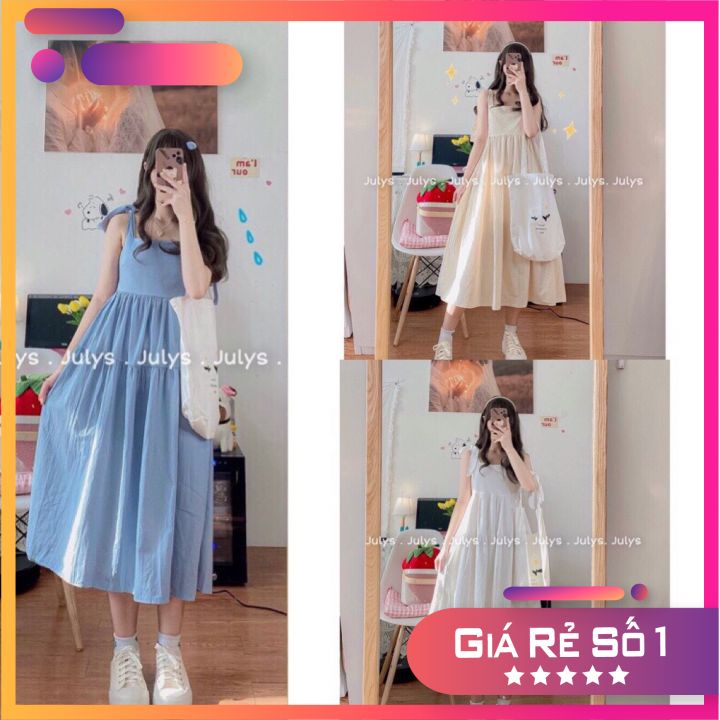 [SIÊU HOT] Váy Nữ 2 Dây Nhẹ Nhàng Thắt Nơ Dáng Xòe Xinh Xắn Style Ulzzang, Đầm Nữ 2 Dây Bản To Chất Thô Mềm Mát Hè 2021 | BigBuy360 - bigbuy360.vn