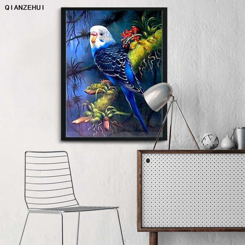 Thêu DIY, Vẹt Tròn anima lFull Tranh kim cương, tranh hạt