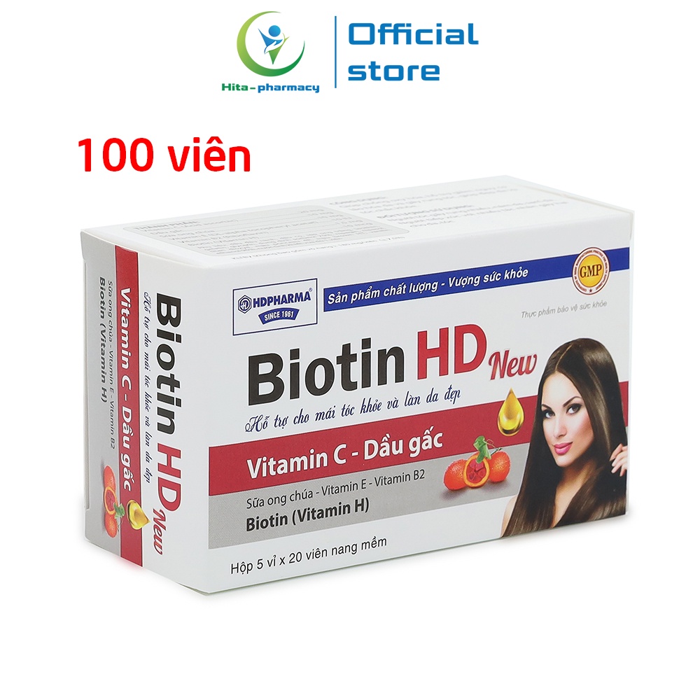 Biotin HD New HDPHARMA dầu gấc giúp đẹp sáng da, giảm rụng tóc - 100 viên