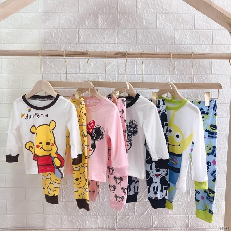 ruiaike  Kids Pajamas Set 2pcs Girl Boy Long Sleeve Cartoon Minnie Mickey Tops + Pants Sleepwear Set