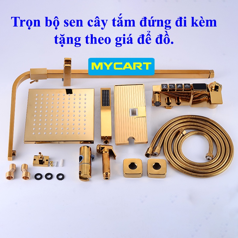 Bộ sen cây tắm đứng nóng lạnh, Sen vòi tắm Vàng đồng Hiển thị LED SET NHIỆT ĐỘ AN TOÀN TRÁNH BỎNG - Hàng Cao Cấp